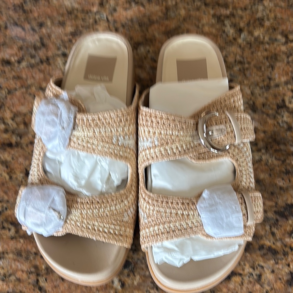 Dolce Vita Ralli 2 Strap Big Buckle Raffia Sandal 5.5 NEW
